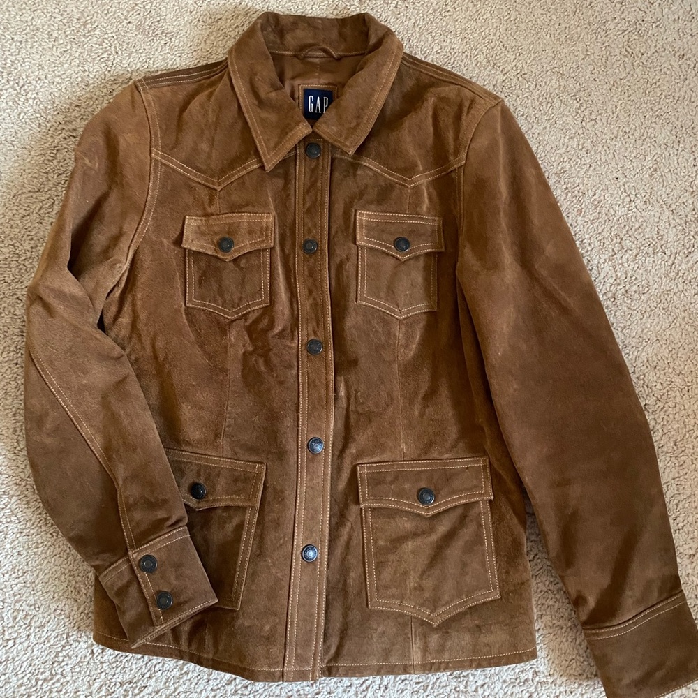 GAP Medium Brown Leather Jacket with snap buttons